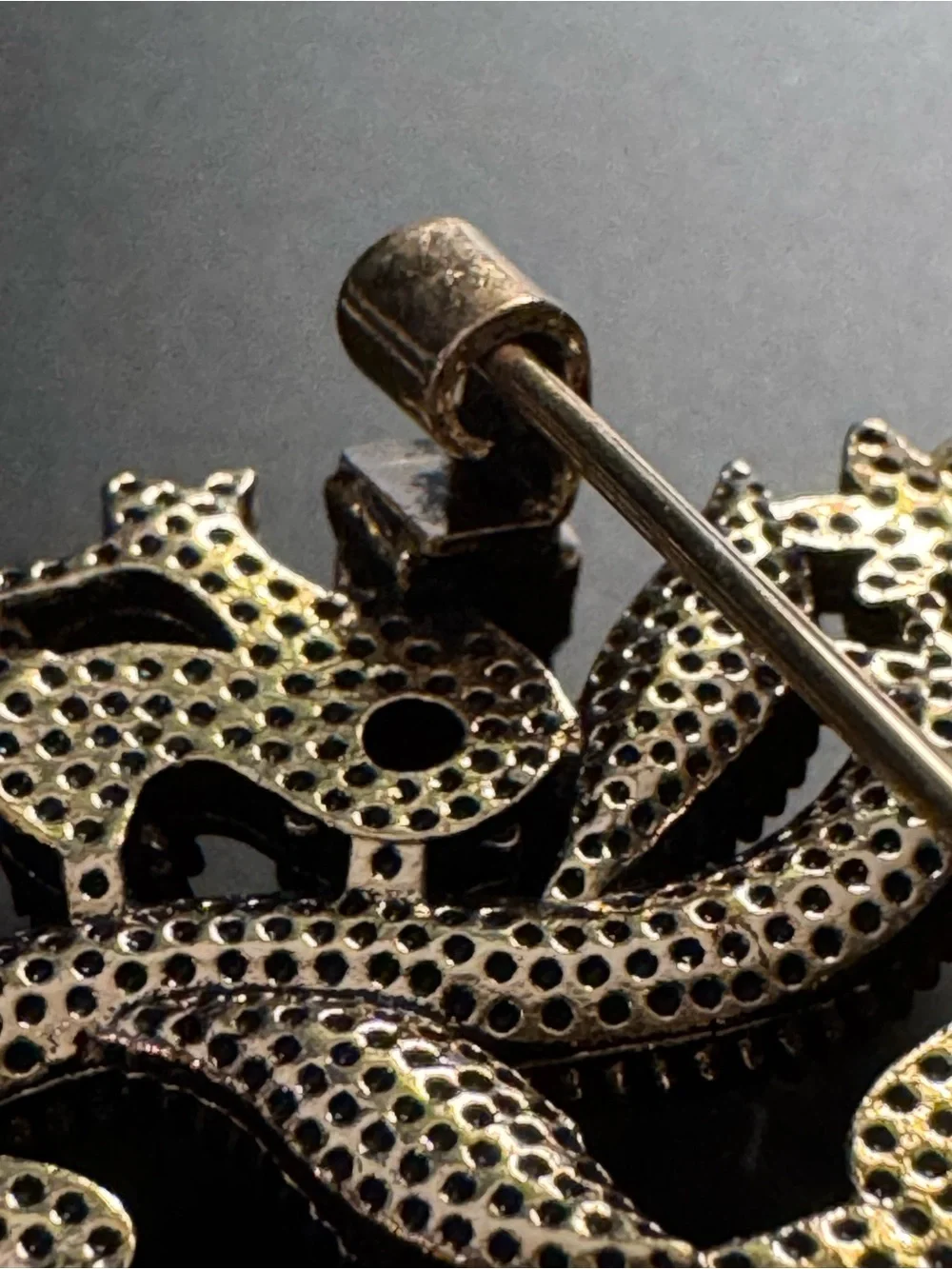Large Gothic Revival Gold Tone Brooch